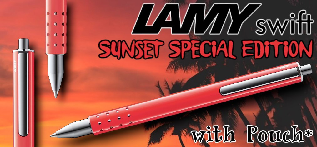 Ensemble stylo bille roulante rétractable & étui Lamy, série Édition Spéciale Swift Sunset
