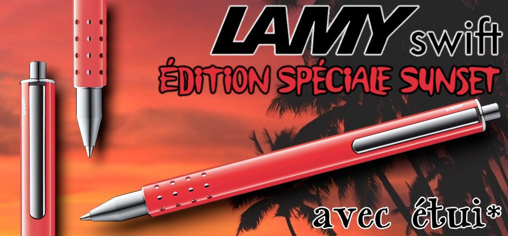 Ensemble stylo bille roulante rétractable & étui Lamy, série Édition Spéciale Swift Sunset