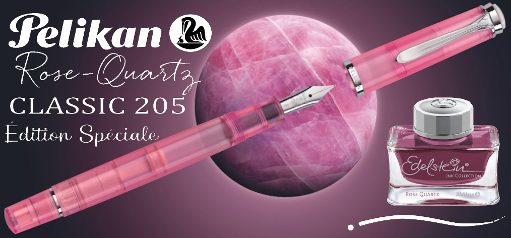 Ensemble stylo plume Pelikan, série Édition Spéciale Classic 205 Rose Quartz - avec bouteille d'encr