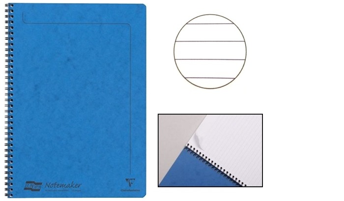 Cahier spiralé (A4) Clairefontaine, série Europa Bleu (210 mm x 297 mm, ligné)