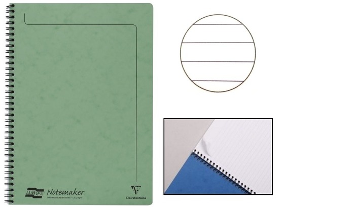 Clairefontaine (A4) Wirebound notebook, Europa series Green (210 mm x 297 mm, lined)