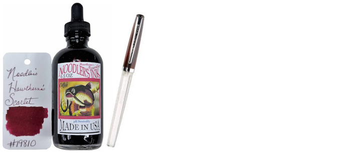 Noodler's Ink Ink bottle, 4.5 oz. Bottles series Red ink (Hawthorne's Scarlet)- with Fountain pen