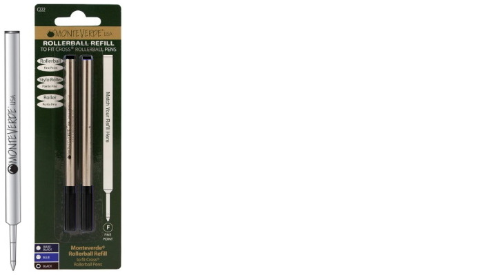 MonteVerde Rollerball refills, Compatible refills for Cross series Black ink (Pack of 2)