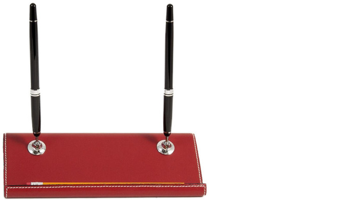 Bey-Berk Pens on stand, Desk series Black CT/Red leather (Double)