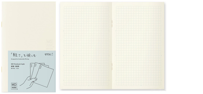 Midori Pack of 3 Notebooks (B6 Slim), MD Paper Light series Cream (Squared, 105mm x 175mm)
