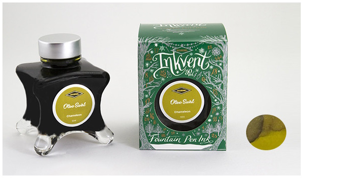 Bouteille d'encre Diamine, série Inkvent Green Edition Encre Olive Swirl (50ml)