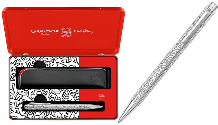 Ensemble stylo bille & étui Ecridor Caran d'Ache, série Édition Spéciale Keith Haring Platine