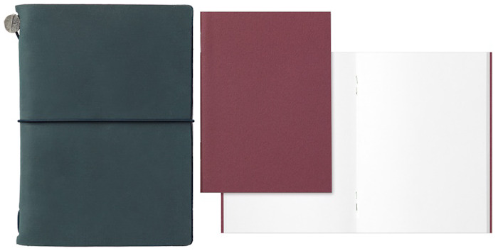 Traveler's Company Notebook, Leather Notebook Passport Size series Blue-Green (Plain paper)