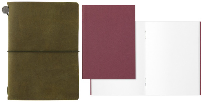 Traveler's Company Notebook, Leather Notebook Passport Size series Olive (Plain paper)
