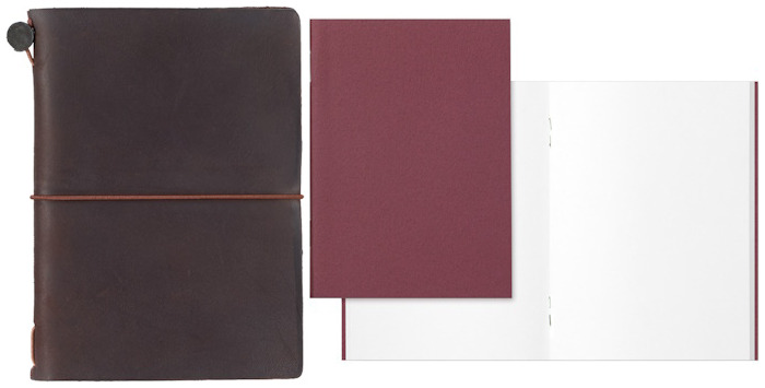 Carnet de notes Traveler's Company, série Leather Notebook Passport Size Brun foncé (Papier uni)