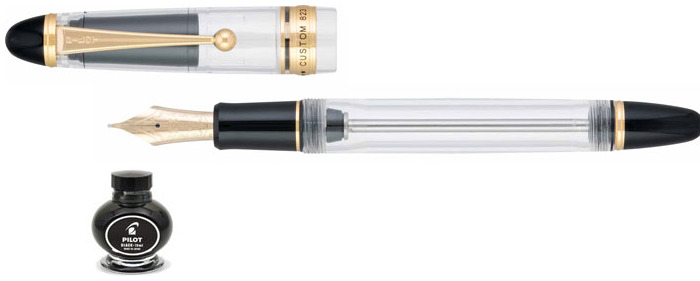 Stylo plume Pilot, série Custom 823 Clear GT (Encre noir)