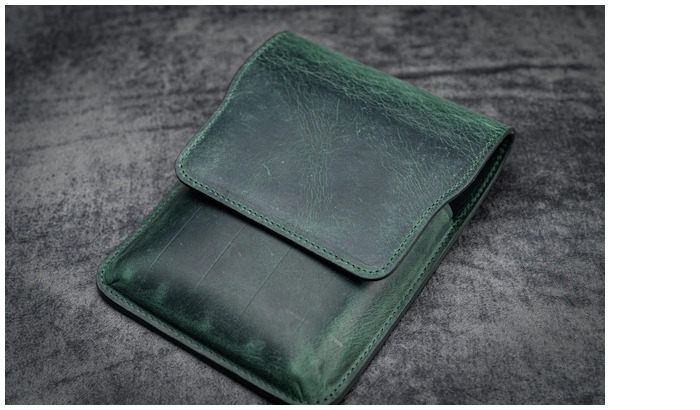 Galen Leather Co. Pen pouch, Leather Flap Pen Case (5) series Crazy Horse Forest Green