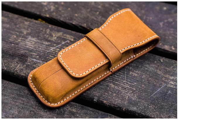 Galen Leather Co. Pen pouch, Leather Flap Pen Case (2) series Crazy Horse Brown